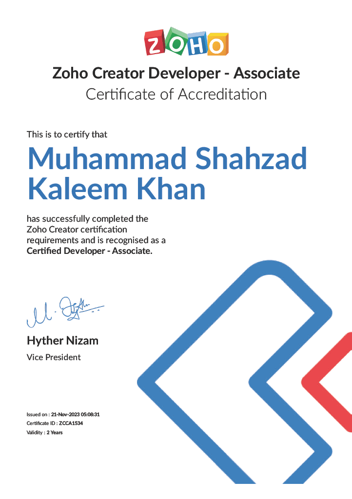 Zoho Creator Certificate